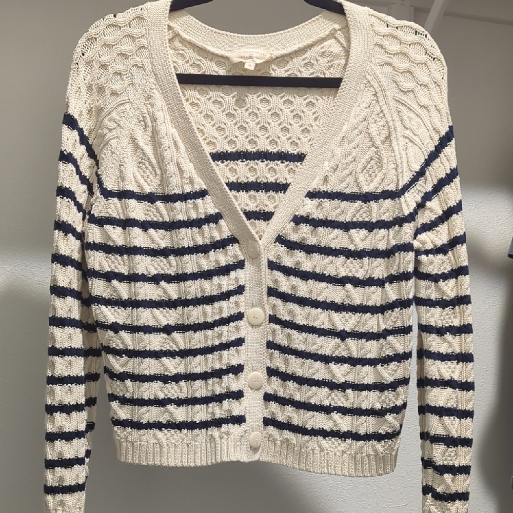 Striped Cream and Navy Women's Sweater